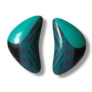 Vintage ATC Turquoise Memphis Style Geometric Statement Earrings 80s 90s Retro